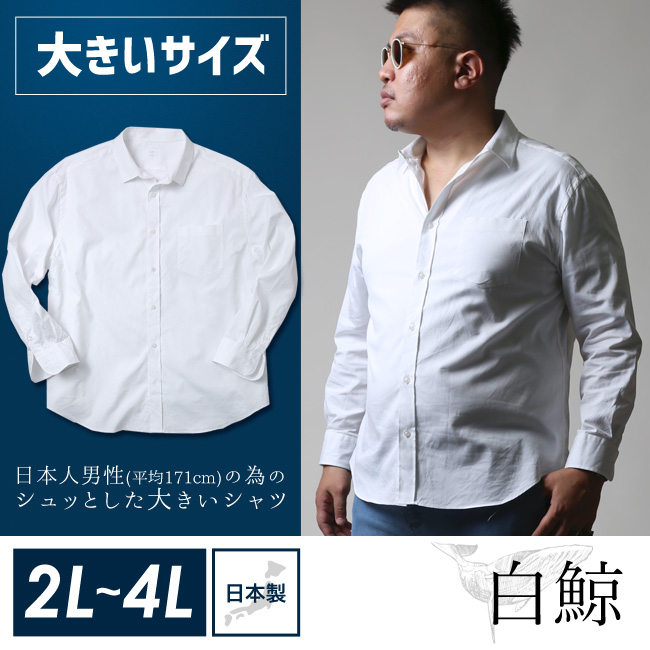 【日本製】白鯨(はくげい)日本人男性(平均171cm)の為のシュッとしたカジュアル長袖シャツ