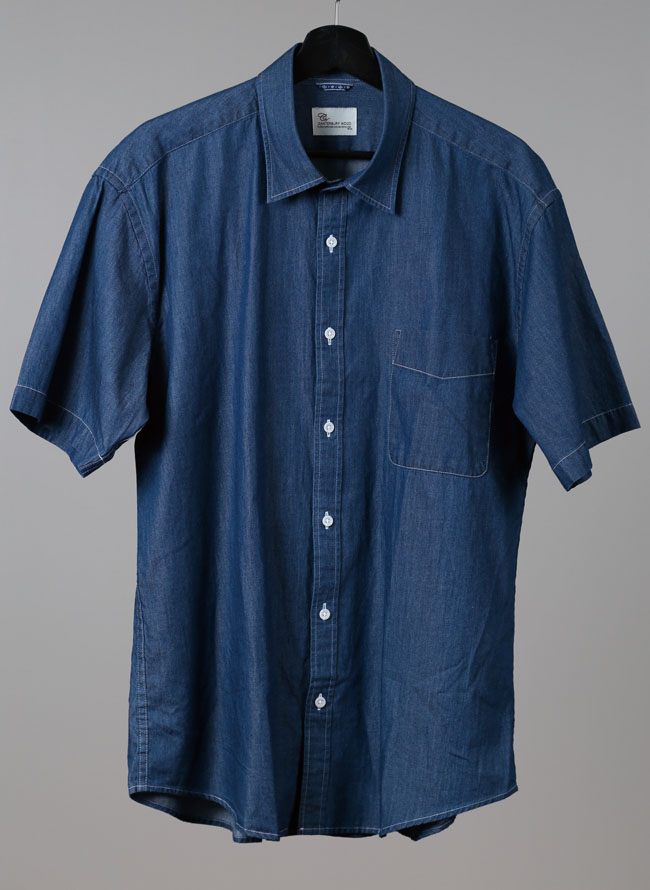 インド綿デニム風半袖シャツ ブルー