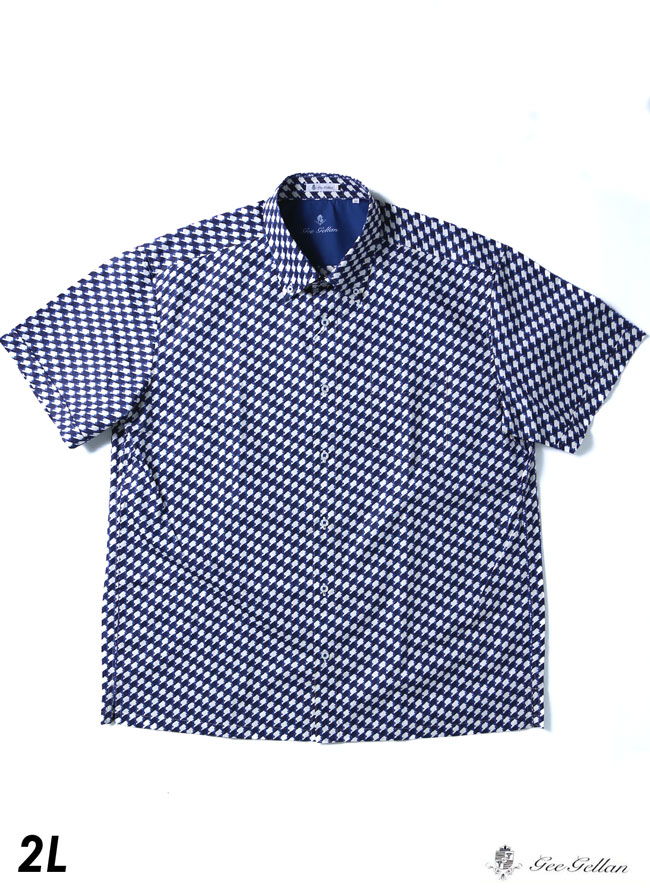 【大きいサイズ メンズ】【限定1点】幾何学模様ボタンダウン半袖シャツ カジュアルシャツ 3L(52)