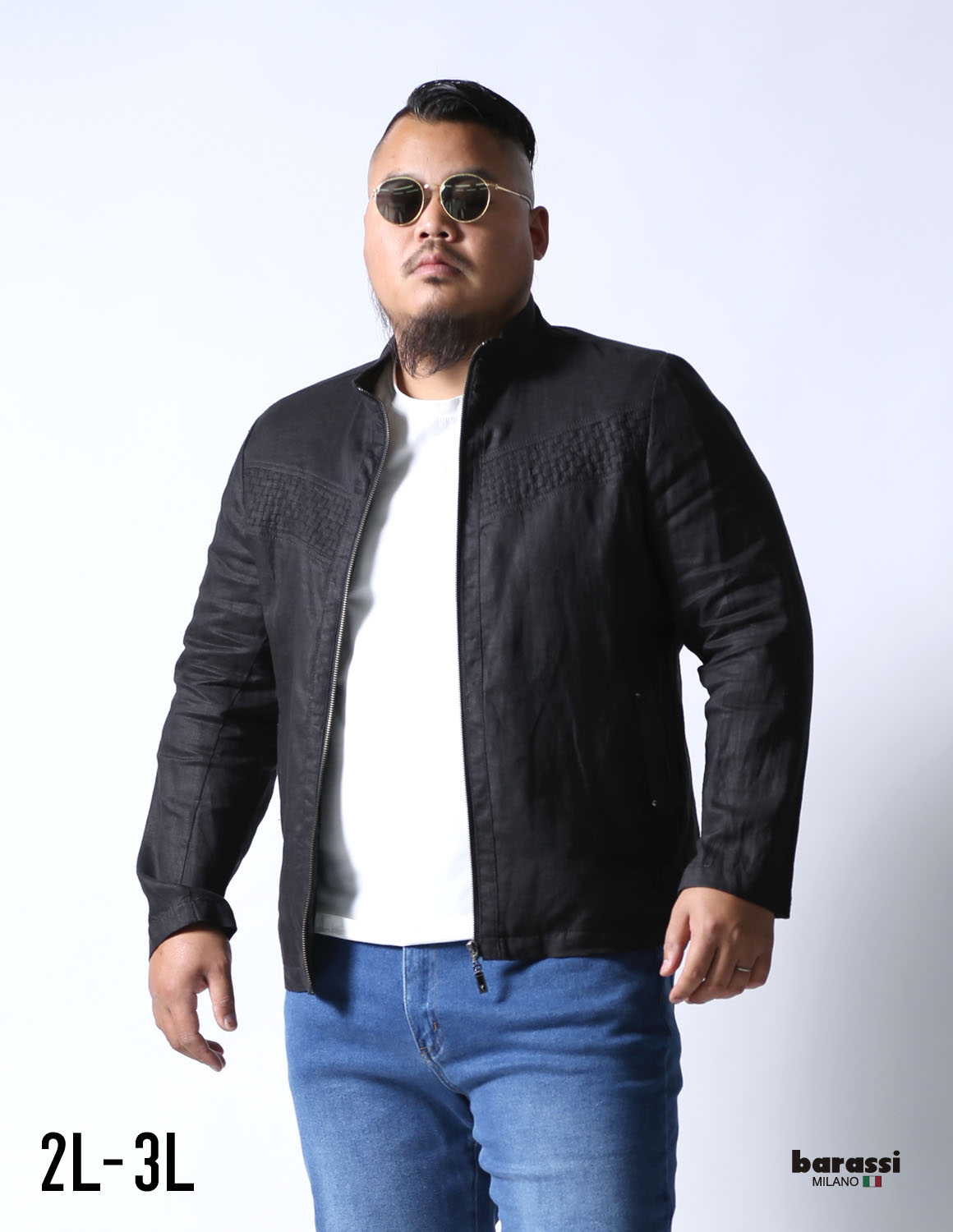 【大きいサイズ メンズ】barassi(バラシ)胸元編み リネンブルゾン 2L(50)/3L(52)/