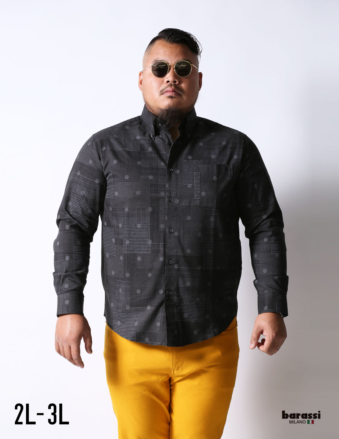 【大きいサイズ メンズ】barassi(バラシ)日本製 ドット柄 長袖シャツ カジュアルシャツ 2L(50)