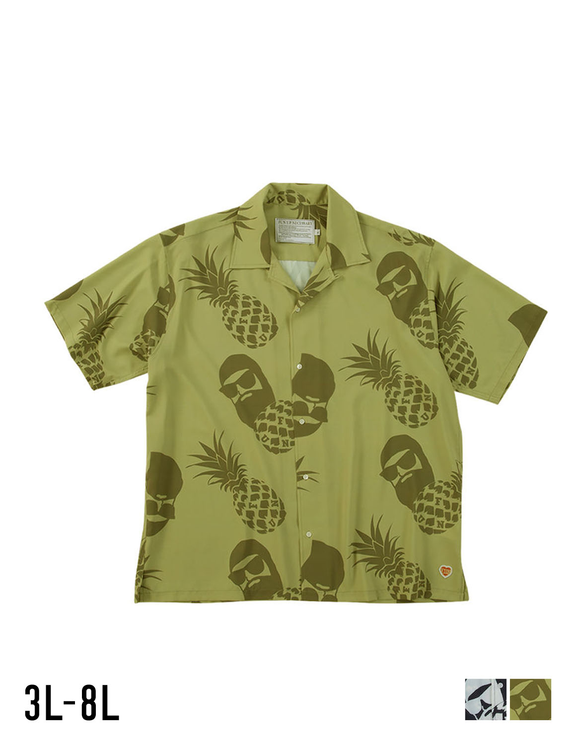 [FUN for modemdesign]大きいサイズ 半袖シャツ カジュアルシャツ メンズ アロハ PINEAPPLE OJI 総柄 オープンカラー サイドスリット カジュアル