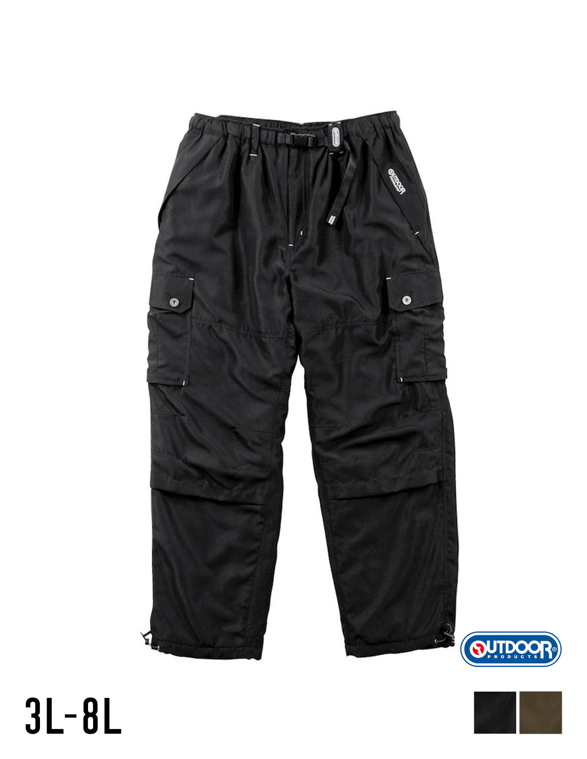 [OUTDOOR PRODUCTS(アウトドア プロダクツ)]大きいサイズ カーゴパンツ メンズ 裏フリース 前開きファスナー ウエストシャーリング・パンツ裾（調節ひも有） カジュアル
