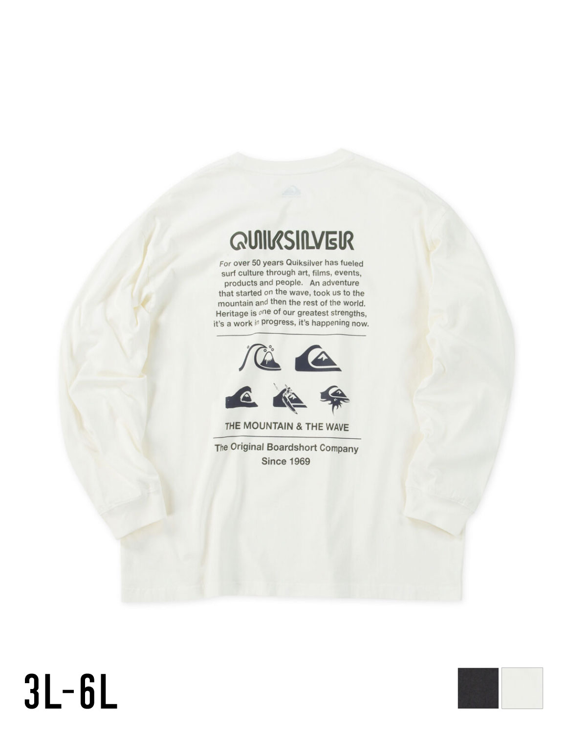 【大きいサイズメンズ】Quiksilver(クイックシルバー) DNA POCKET バックプリント 胸ポケット リブ(袖口) 長袖Tシャツ カットソー メンズ 3L/4L/5L/6L