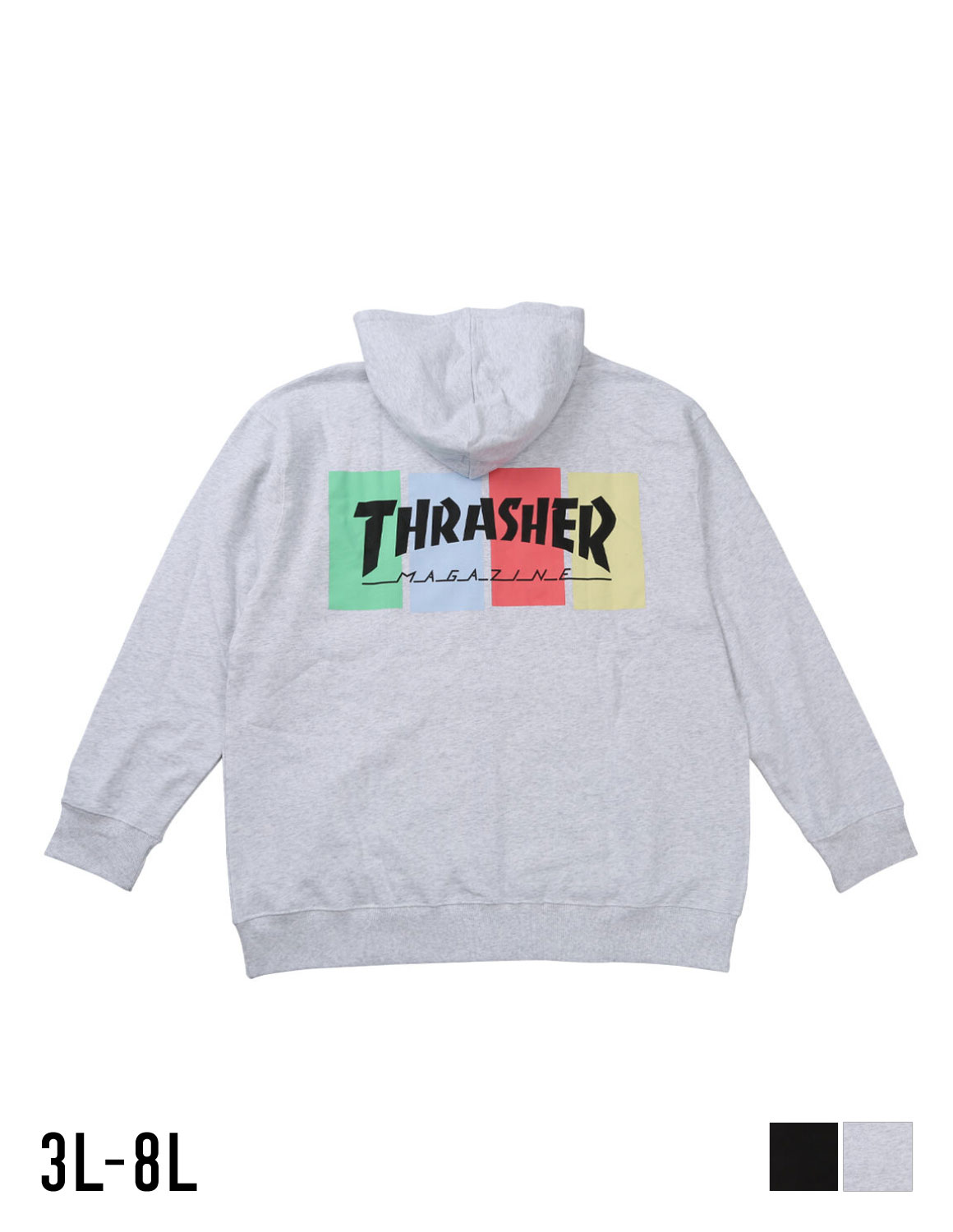 【大きいサイズメンズ】THRASHER(スラッシャー) フルジップパーカー フード リブ(袖口・裾) サイドポケット プリント 裏毛 メンズ 3L/4L/5L/6L/8L