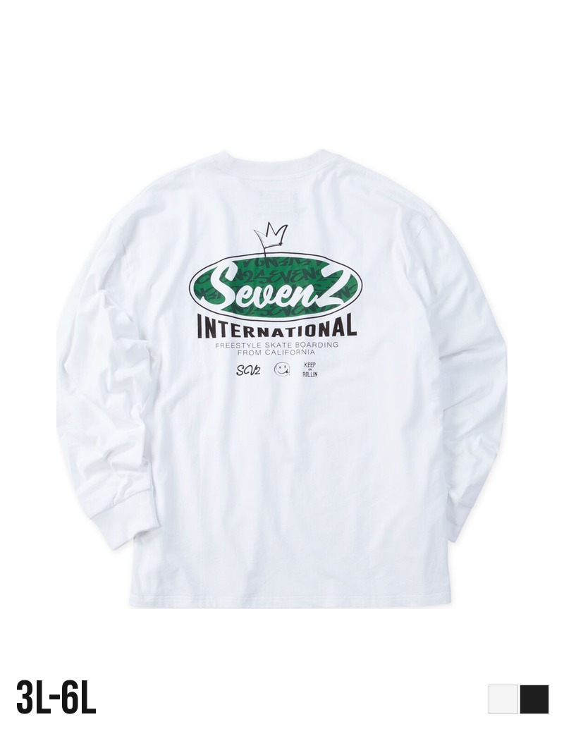 ロンT 長袖Tシャツ SEVEN2 セブンツー 天竺 綿100% クルーネック バックプリント ロゴ カットソー 秋冬 3L 4L 5L 6L ホワイト ブラック