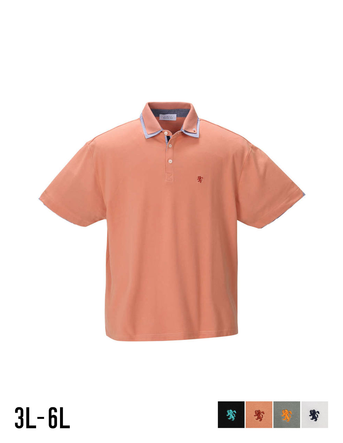 【大きいサイズメンズ】鹿の子2枚衿ストライプ使い半袖ポロシャツ3L/4L/5L/6L/