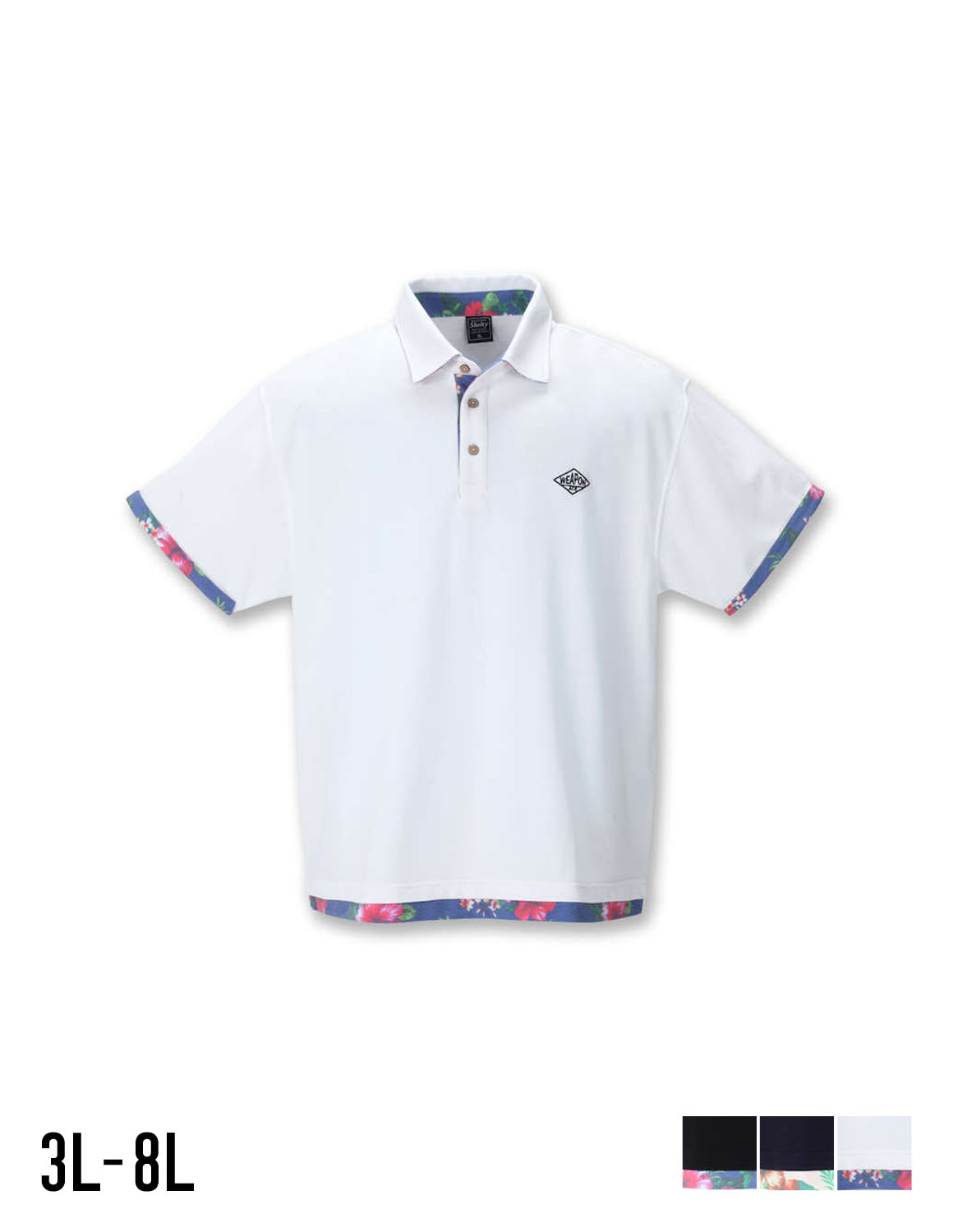 【大きいサイズ メンズ】鹿の子 ボタニカル切替半袖ポロシャツ 3L/4L/5L/6L/8L