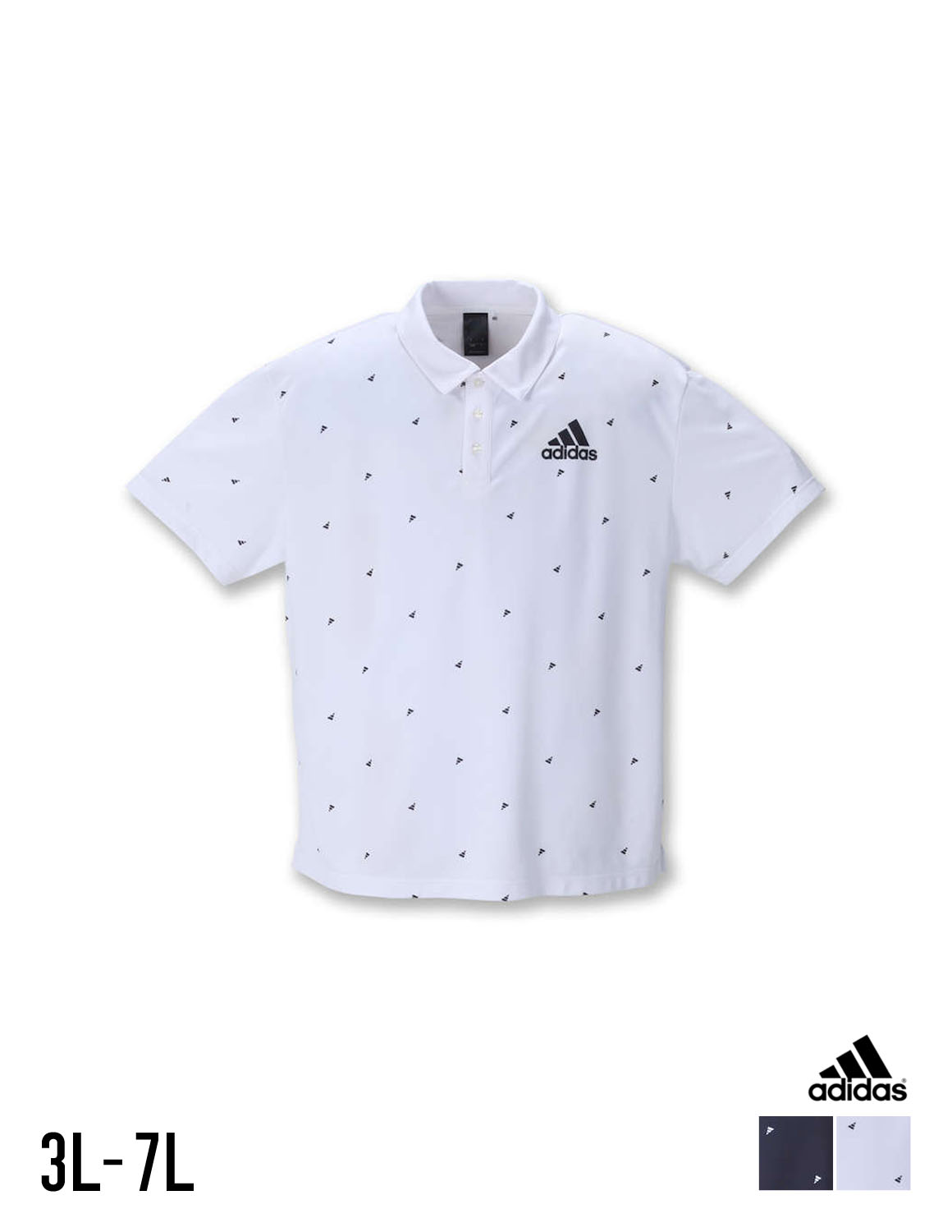 【大きいサイズ メンズ】adidas (アディダス)総柄 吸汗速乾 裏メッシュ半袖ポロシャツ 4XO(3L)/5XO(4L)/6XO(5L)/7XO(6L)/8XO(7L)