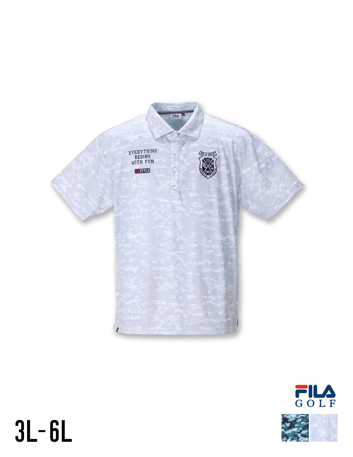 【大きいサイズ メンズ】FILA GOLF (フィラゴルフ)接触冷感 UVカット 吸汗速乾 カモフラ柄半袖ポロシャツ 3L/4L/5L/6L/