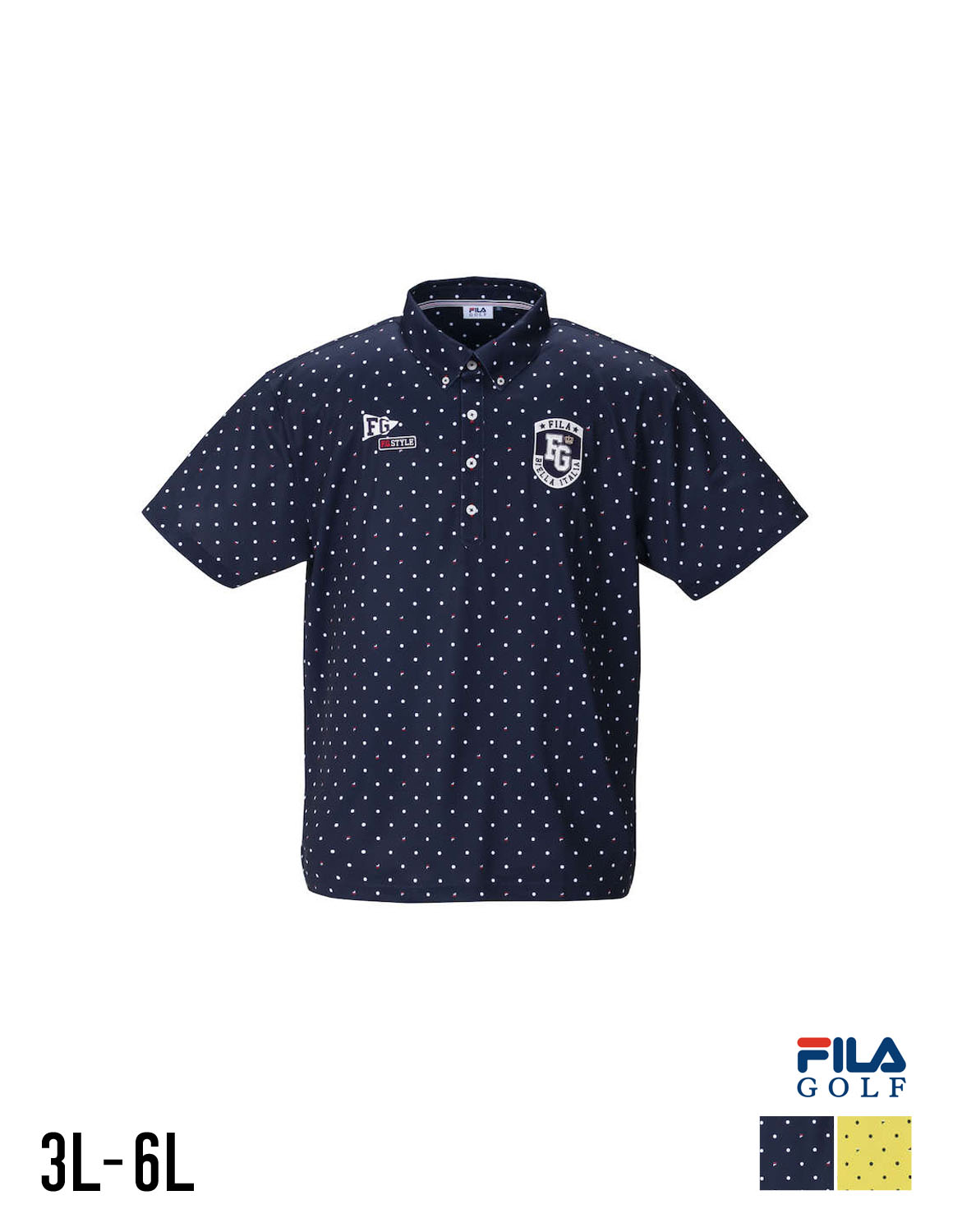 【大きいサイズ メンズ】FILA GOLF (フィラゴルフ)接触冷感 UVカット 吸汗速乾 ドット柄半袖ポロシャツ 3L/4L/5L/6L/