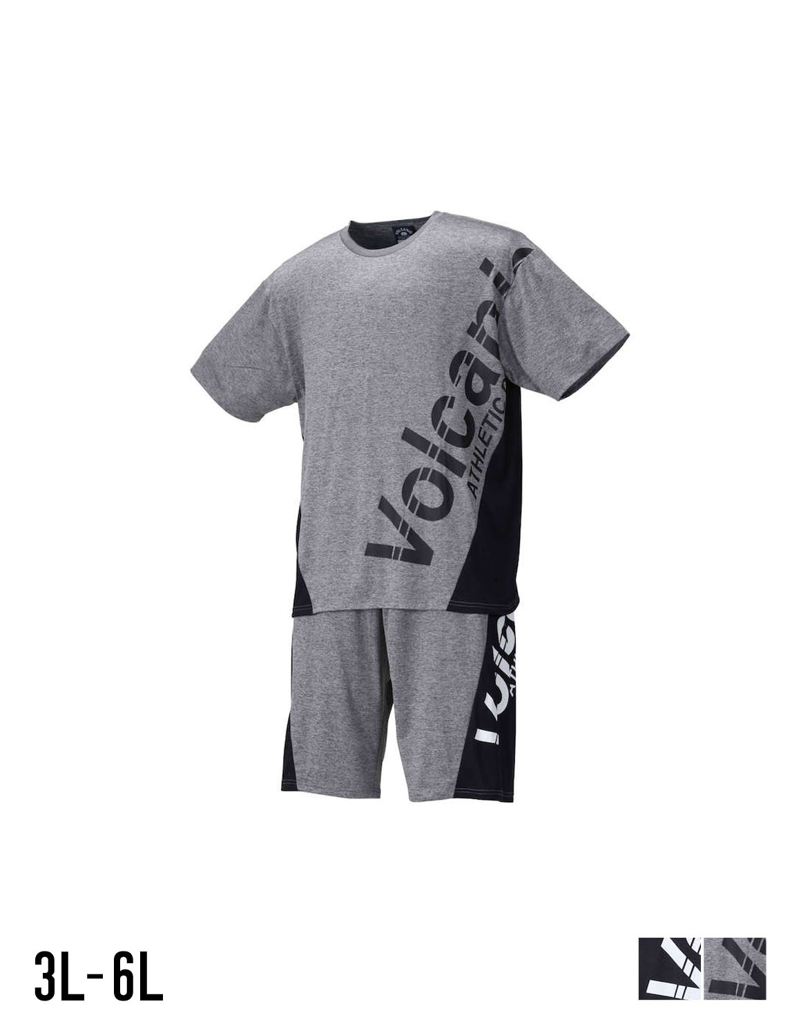 【大きいサイズ メンズ】吸水速乾 ビッグロゴ 天竺切替 半袖Tシャツ+ハーフパンツ 3L/4L/5L/6L/