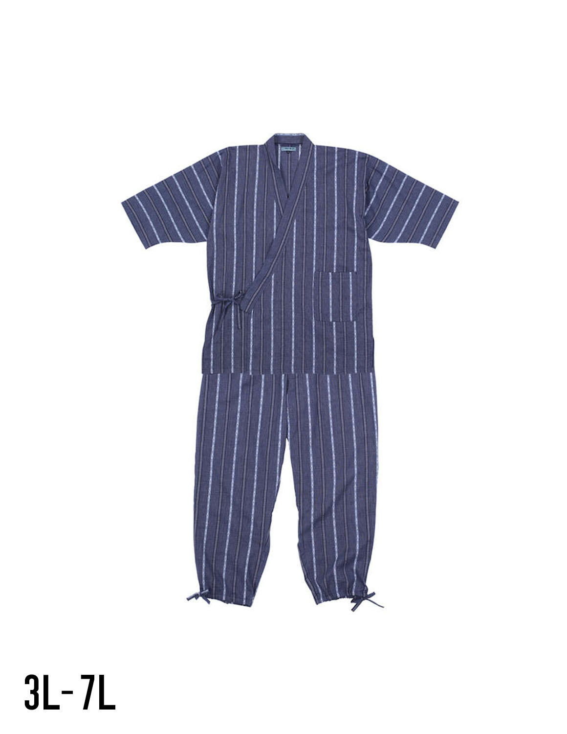 【大きいサイズ メンズ】しじら織 たて縞 上下セット 作務衣 3L/4L/5L/6L/7L