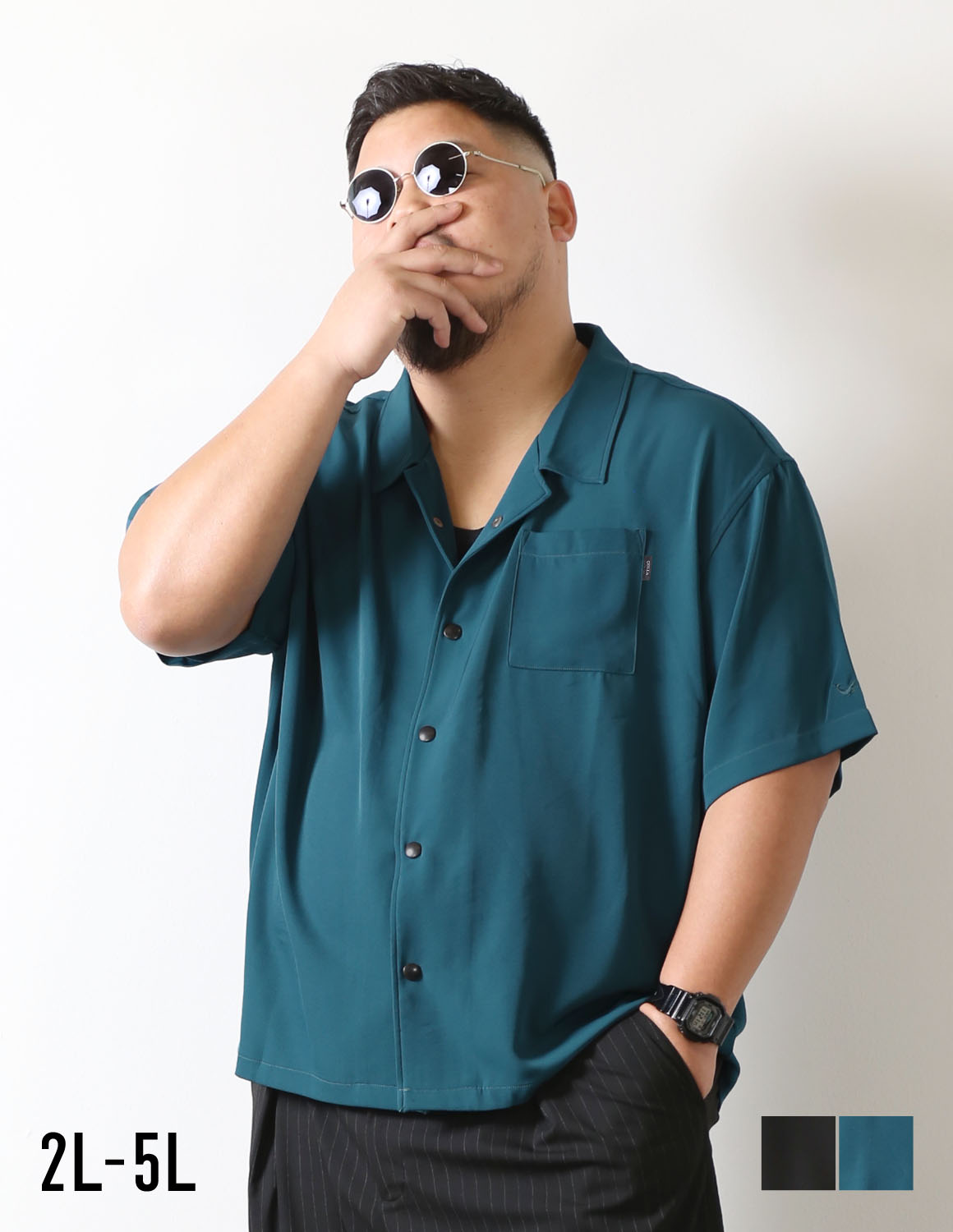 [予約販売！4月中旬発送予定]【大きいサイズ メンズ】QZILLA ワイドシャツWing オープンカラー ストレッチ カジュアル 半袖シャツ 2L/3L/4L/5L
