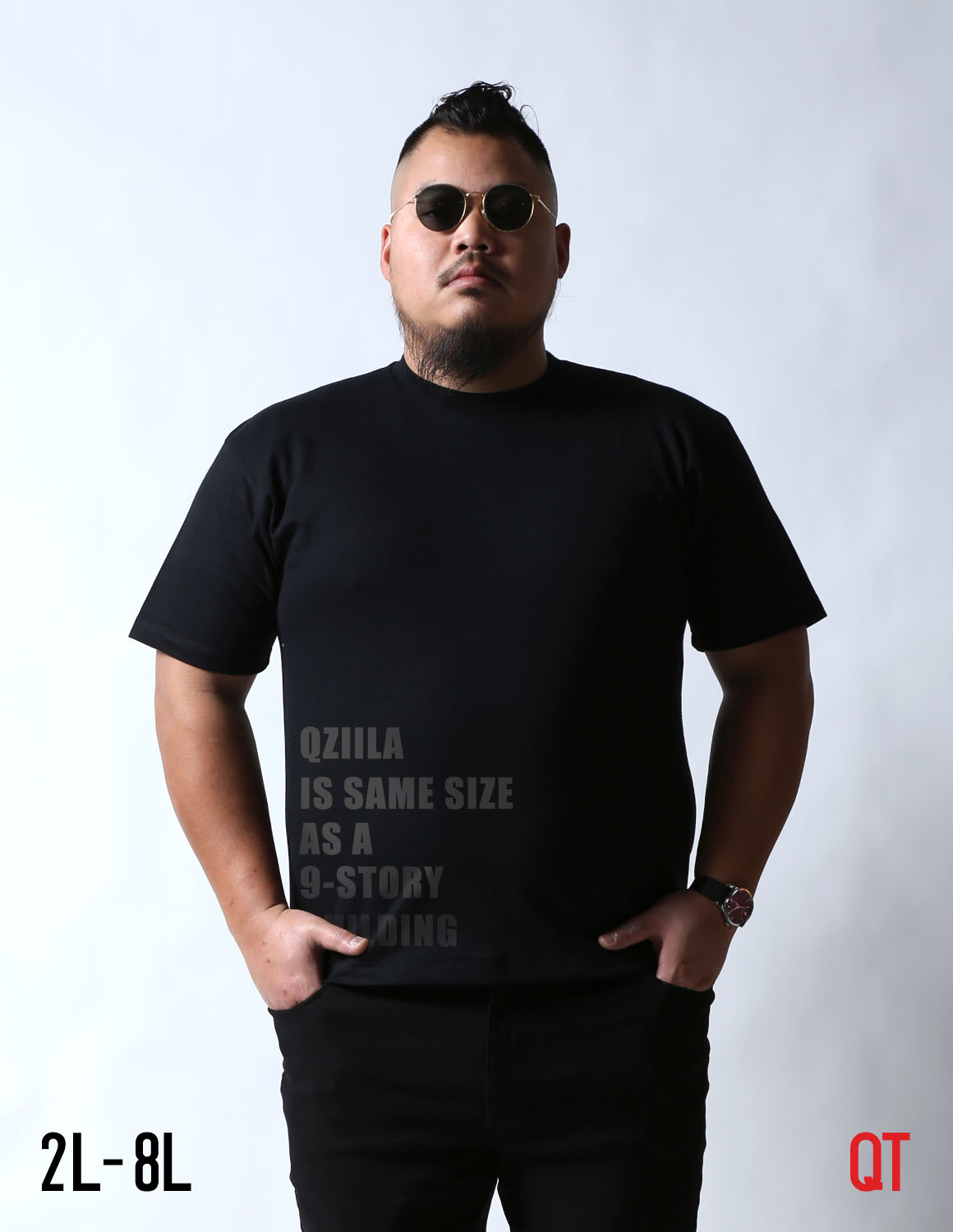 【大きいサイズ メンズ】QT(キューティ)9-STORY BUILDINGUネック半袖Tシャツ カットソー 2L(XL)/3L(2XL)/4L(3XL)/5L(4XL)/6L(5XL)/7L(6XL)/8L(7XL)