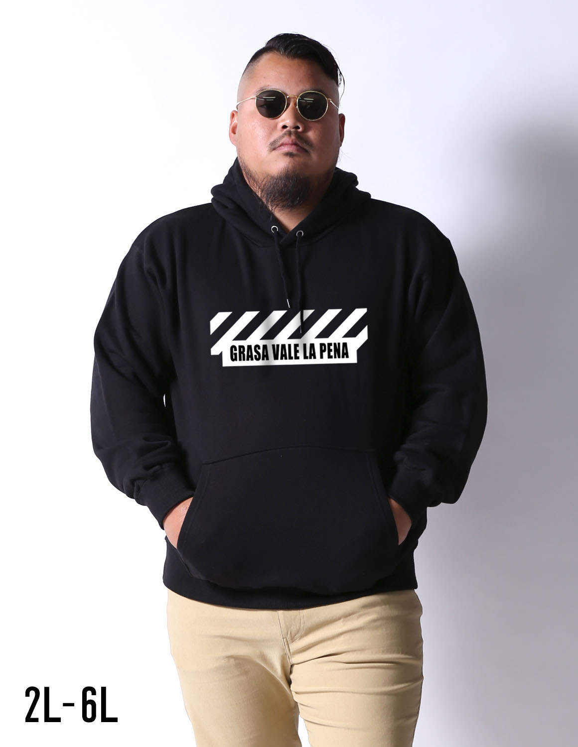 【大きいサイズ メンズ】QP (キューピー)GRASA VALE LA PENAUフード付き プルオーバー 裏毛パーカー 2L(XL)/3L(XXL)/4L(XXXL)/5L(4XL)/6L(5XL)