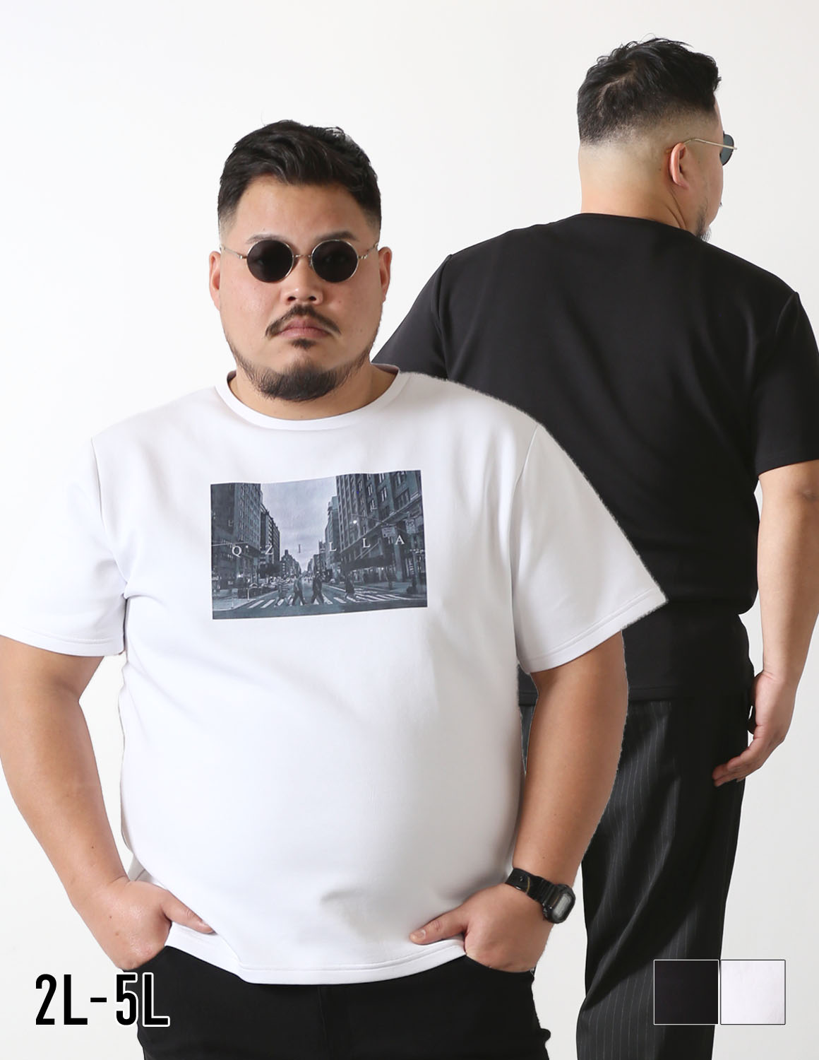 [予約販売！4月中旬発送予定]【大きいサイズ メンズ】QZILLA 感鯨Tシャツ2.5 Debbey Road プリント ピスネーム 半袖Tシャツ カットソー 2L/3L/4L/5L