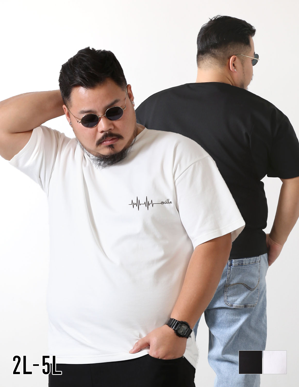 [予約販売！6月上旬発送予定]【大きいサイズ メンズ】QZILLA 感鯨Tシャツ2.5 S-line 鼓動 ドロップショルダー ワンポイントプリント 半袖Tシャツ カットソー 2L/3L/4L/5L