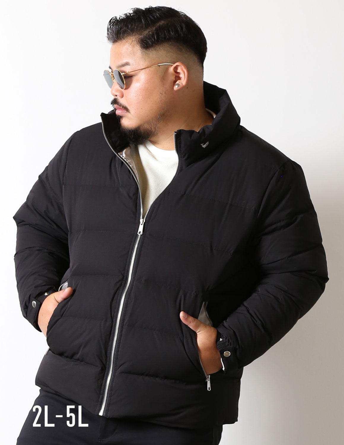 [予約販売！12月上旬発送予定]【大きいサイズメンズ】QZILLA down jacket -ASPIRE- (アスパイア) ダウン90% ・フェザー10%使用 スタンドカラー 裏地シルバー配色 美シルエット 鯨刺繍 袖口ボタン 内ポケット ダウン