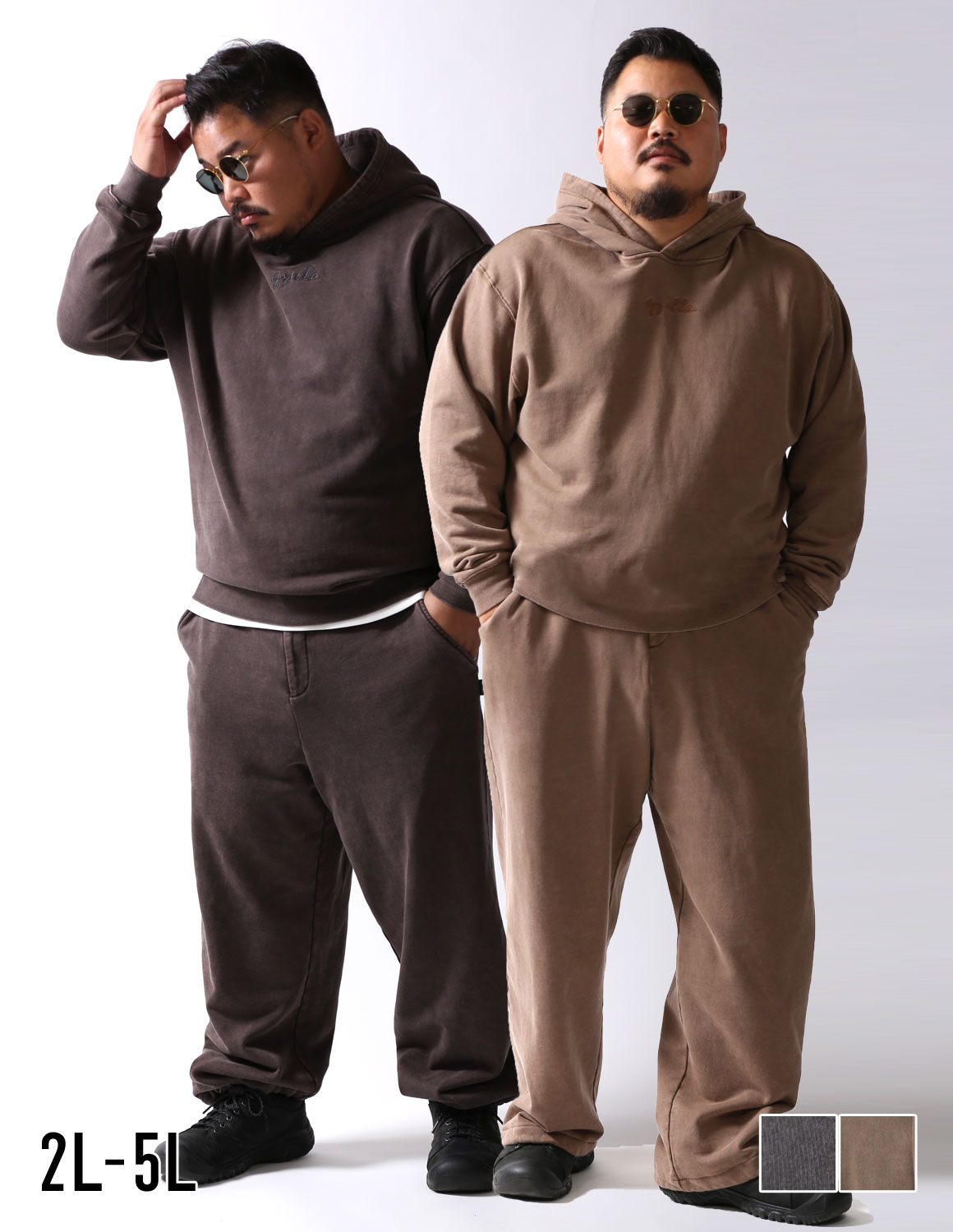 [予約販売！12月上旬発送予定]【大きいサイズ メンズ】QZILLA フェード パーカー ワイドパンツ セットアップ ビンテージ風 刺繍 ピスネーム 2L/3L/4L/5L