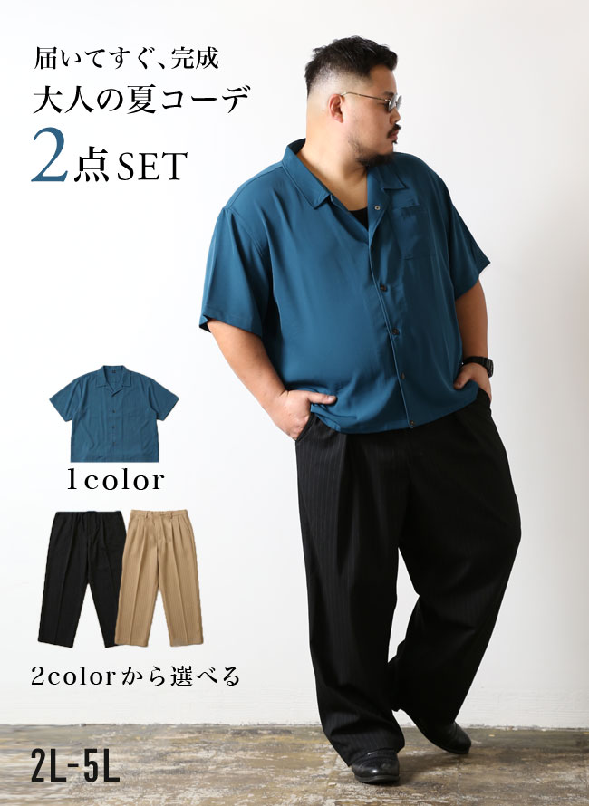 ワイドシャツ×ピンストライプパンツ 2点コーデSET