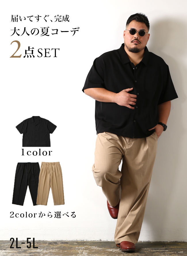 ワイドシャツ×ピンストライプパンツ 2点コーデSET