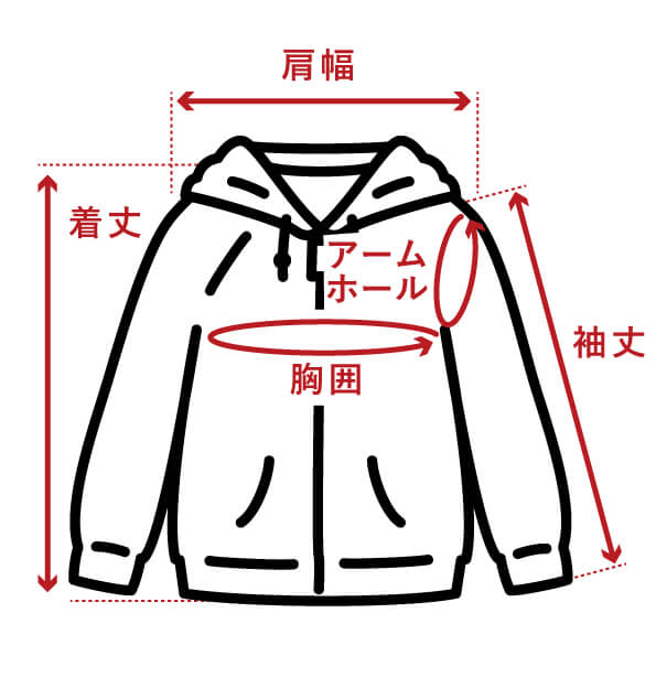 パーカー・トレーナーのサイズガイド