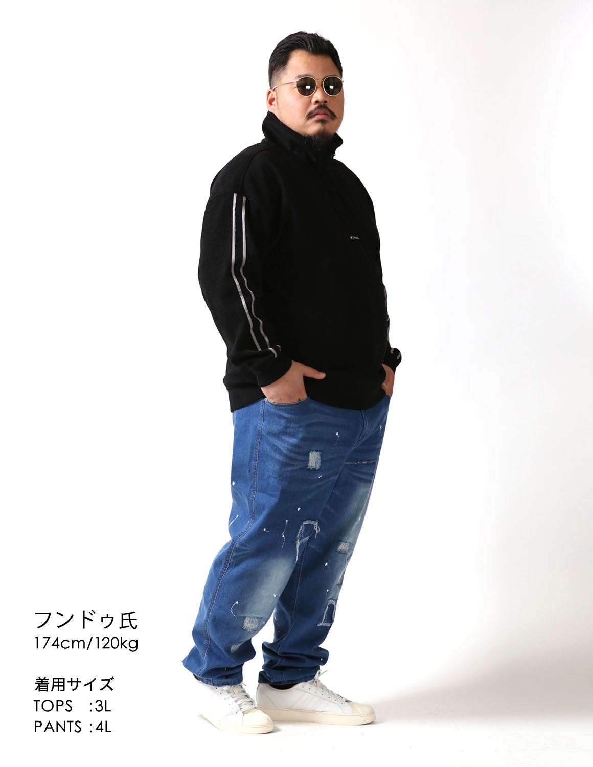 黒で締める、クラッシュデニム03